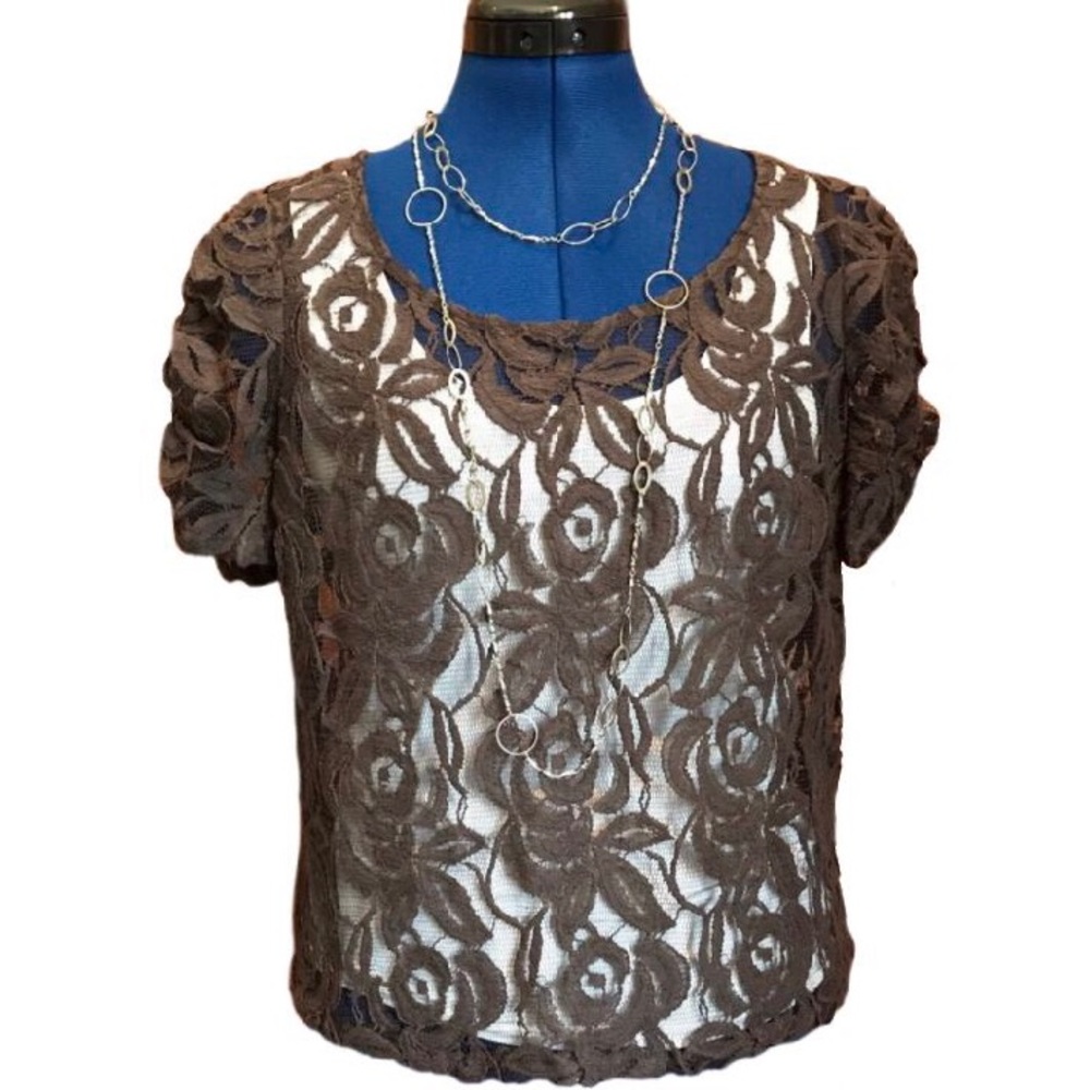INC International Concepts Brown Lace Blouse
